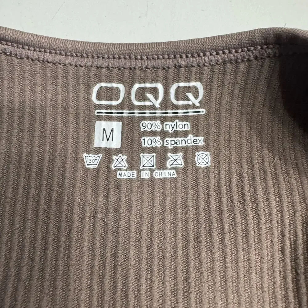 OQQ Brown Taupe Square Neck Sleeveless Ribbed Bodysuit‎ Size Medium Stretch - Picture 2 of 4